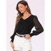 INSPIRE CHIC Women's Semi Sheer Polka Dots Long Sleeve V Neck Mesh Contrast Top - 4 of 4