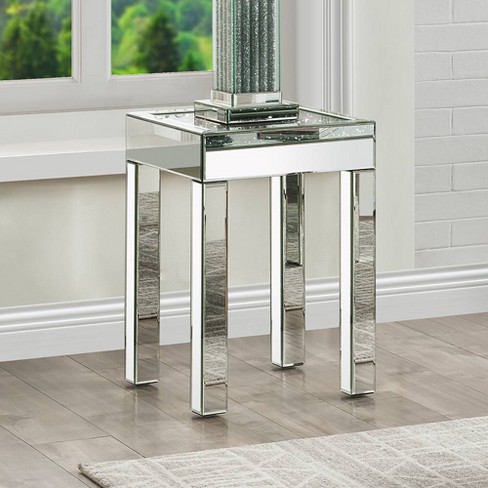 Noralie 16 Mirrored Accent Table Faux Diamonds Acme Furniture Elegant Silver Square Side Table Target