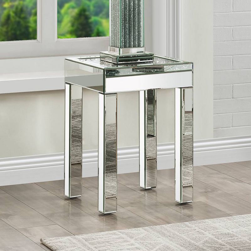 Noralie 16&#34; Mirrored Accent Table Faux Diamonds - Acme Furniture, 1 of 10