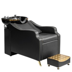 Karl Home Black Salon Shampoo Bowl and Chair Backwash Unit with Extra Large Ceramic Bowl - 1 of 4