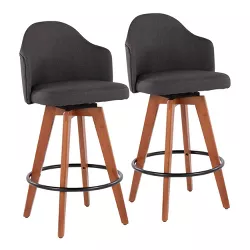 Set of 2 Ahoy Bamboo/Polyester/Metal Counter Height Barstools Walnut/Charcoal/Black - LumiSource
