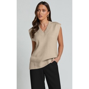 Coolmee Women Sweater Vest Sleeveless V Neck Oversized Pullover Fashion Knitted Tops Outfits - 1 of 2