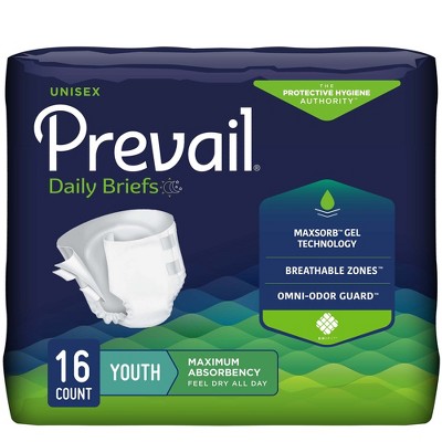 Prevail Daily Briefs Youth Youth Incontinence Brief XS Heavy Absorbency Breathable, PV-015, Maximum, 96 Ct