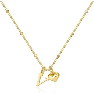 Heart Initial Necklace for Women & Girls, 14K Gold Plated Letter Pendant Birthday Gift - 1 of 4
