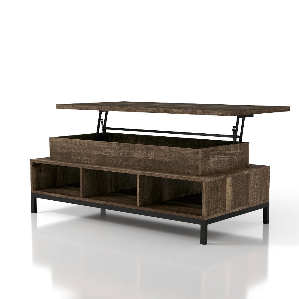 Photos - Coffee Table Ian Rustic Lift Top  with Storage Reclaimed Oak - miBasics: Industrial Style, Metal Frame, Open Shelf