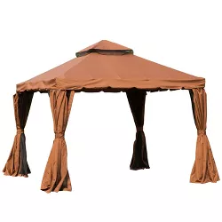 Outsunny 10' x 10' Patio Gazebo Outdoor Canopy Shelter with Double Vented Roof, Netting and Curtains for Garden, Lawn, Backyard and Deck