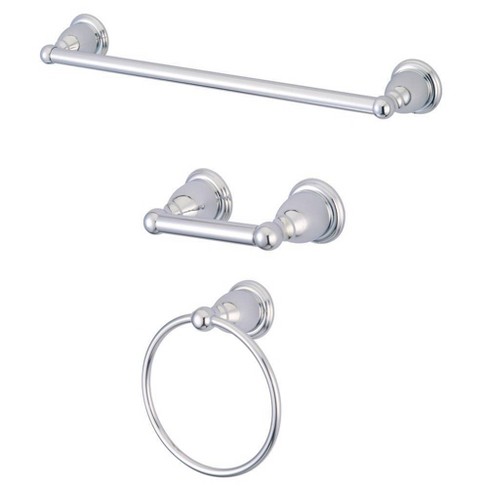 3pc Traditional Solid Brass Chrome Towel Bar Bath Accessory Set