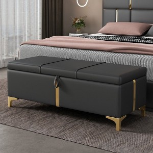 PAGED Elegant Upholstered Storage Ottoman Bench,47.2" End of Bed Bench with Metal Legs,Ottoman with Storange for Living Room,Entryway - 1 of 4