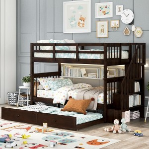 Polibi 3-in-1 Twin Bunk Bed with Stair Storage and Trundle - 1 of 4