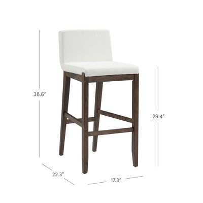 Gracie Dark Brown Wood Bar Stools with Cream Boucle Upholstery, Set of 4