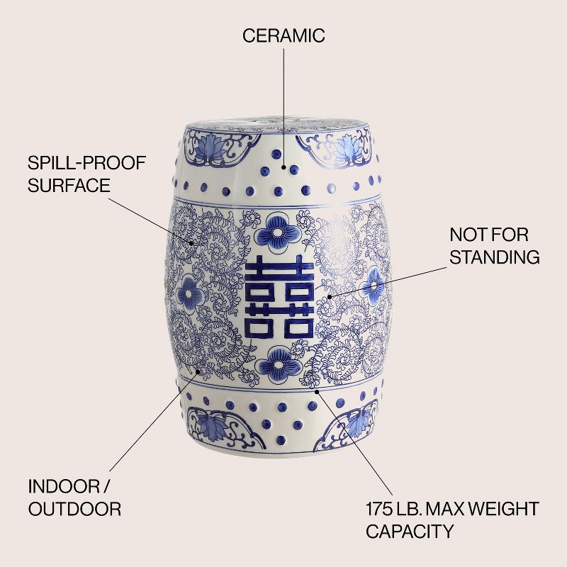 Double Happiness 18" Chinoiserie Ceramic Drum Garden Stool - JONATHAN Y, 4 of 7