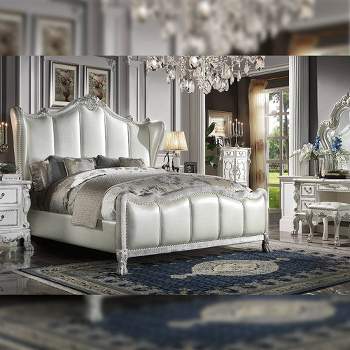92" Queen Bed Dresden Bed PU and Bone White Finish - Acme Furniture