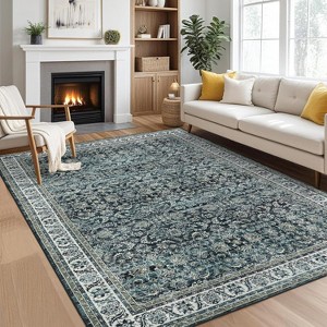 Washable Area Rugs Soft Vintage Floral Large Rug Foldable Low Pile Indoor Floor Carpet Farmhouse Non-Slip Throw Rugs Dining Room Charcoal - 1 of 4