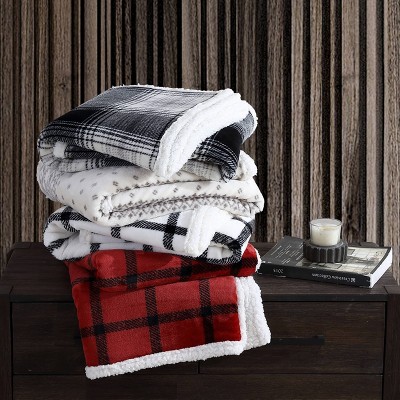 Red Plaid Reversible Sherpa Fleece Throw Blanket