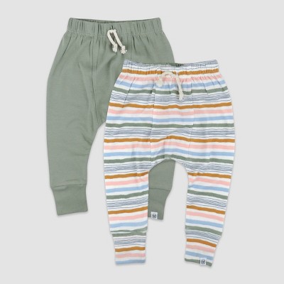 Image of Honest Baby 2pk Organic Cotton Hand Drawn Nature Stripe Pants - Blue 0-3M