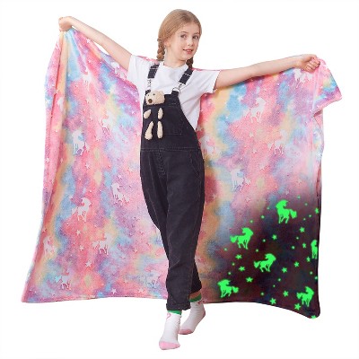 Catalonia Pink Unicorn Glow in the Dark Fleece Blanket, 50" x 60"