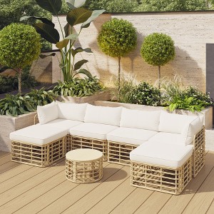 Whisen All-Weather Rattan Sectional Sofa Set with Thick Cushions and Pillows, Freely Combined Conversation Sets - 1 of 4