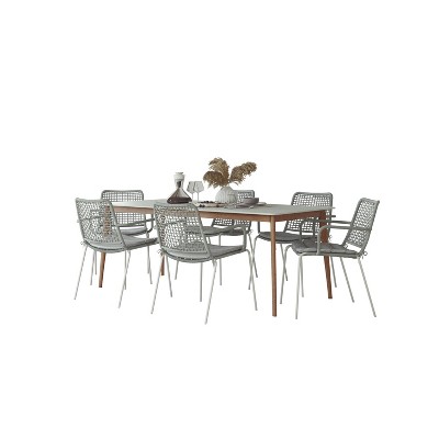 Seaford 7pc Patio Dining Set with Rectangular Table with Teak Finish - Amazonia