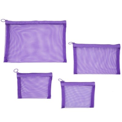 Glamlily Set of 8 Mesh Makeup Bags with Zipper (3 Size, Purple)