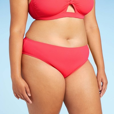 Juniors' Plus Size Ribbed Cheeky Hipster Bikini Bottom - Xhilaration™ Coral Pink X