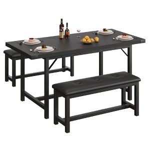 Bench-Style Dining Table Set Wooden dining table with 2 benches 4-6 person dining table and chair set Suitable for kitchens and apartments - 1 of 4