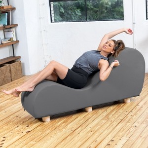 Avana Chaise Lounge Chair for Stretching and Relaxation, Hevea Wood Feet, Faux Leather - Submarine Grey - 1 of 4