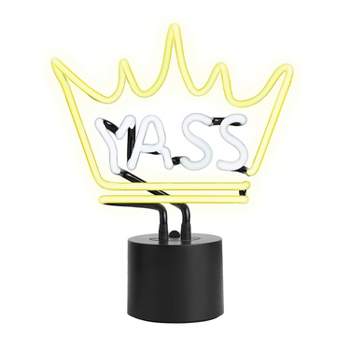 Amped Co 11.3" x 9.75" Neon Desk YASS QUEEN Neon Light Novelty Desk Lamp, Yellow and White Glow