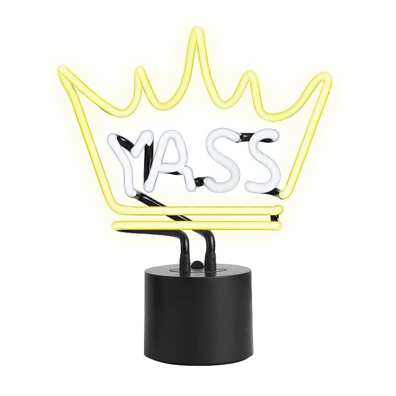 Amped Co 11.3" x 9.75" Neon Desk YASS QUEEN Neon Light Novelty Desk Lamp, Yellow and White Glow, 1 of 6