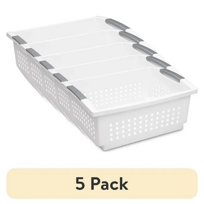 Racxily 5 Pack Open Plastic Bin, Storage basket, Space Saving Organizers, White