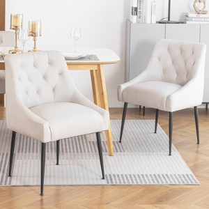 DYHOME Modern Dining Chairs Set of 2, Mid Century Kitchen Dining Chairs with 5.12” Cushions, Upholstered Dining Chairs with Back Pull Rod - 1 of 4