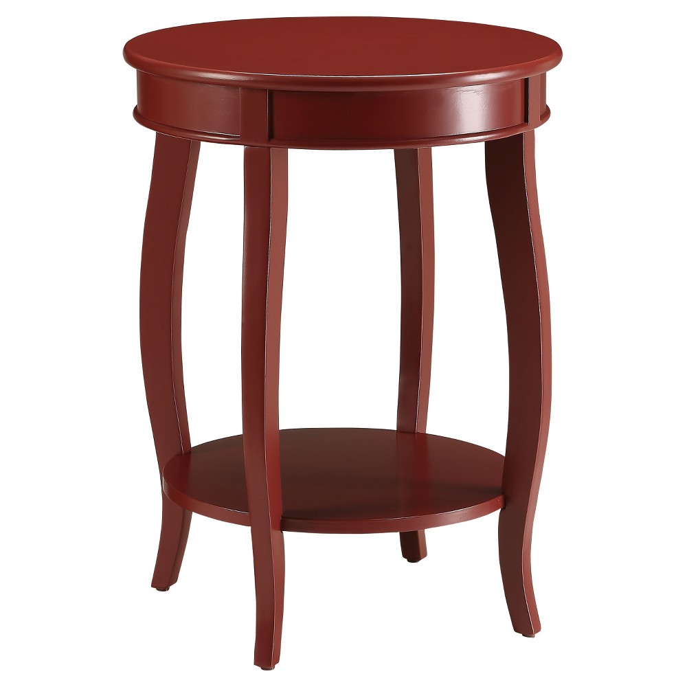 Aberta End Table Red - Acme Furniture: Antique Finish, Round Side Table, Wood Legs & Shelf