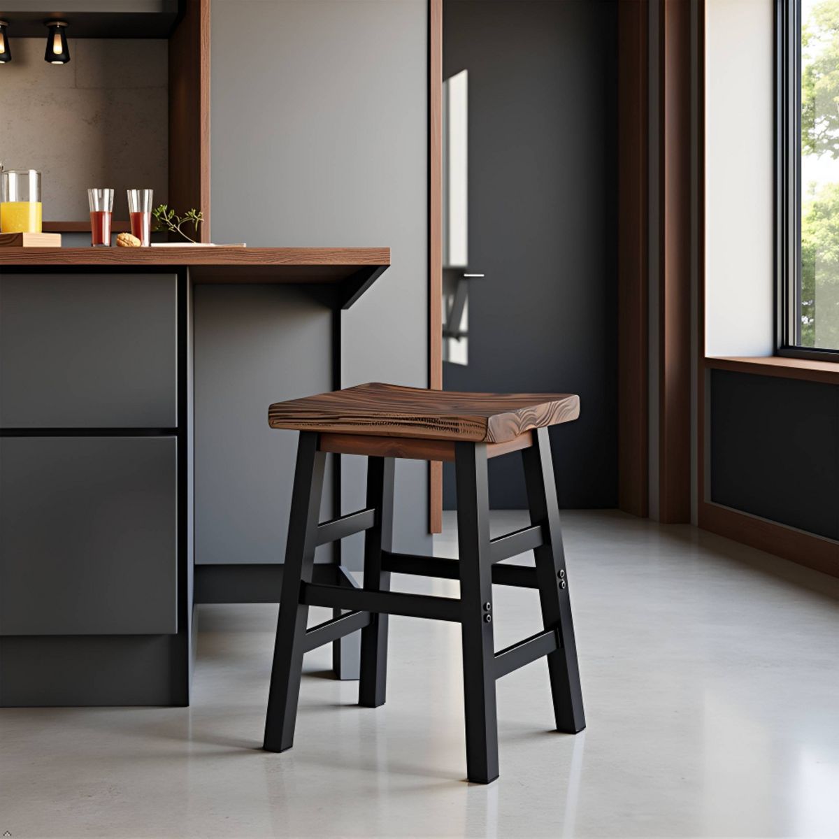 26" Pomona Counter Height Barstool with Metal Legs Brown - Alaterre Furniture - thumbnail 6