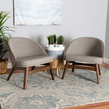 Baxton Studio Lovella Mid-Century Modern Grey Fabric and Walnut Brown Finished Wood 2-Piece Accent Chair Set