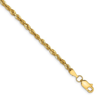 Black Bow Jewelry 2.75mm, 14k Yellow Gold Light Diamond Cut Rope Chain Bracelet