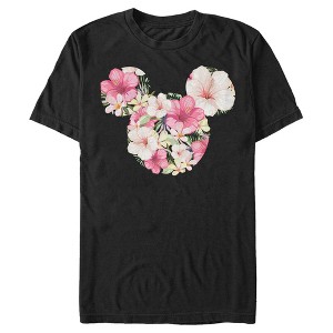 Men's Mickey & Friends Pink Floral Mickey Mouse Logo T-Shirt - 1 of 4