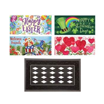 Evergreen Indoor Outdoor Doormat Bundle Set of 5 - Frame and 4 Holiday Seasonal Inserts Valentine's Day Easter 4th of July and St. Patricks