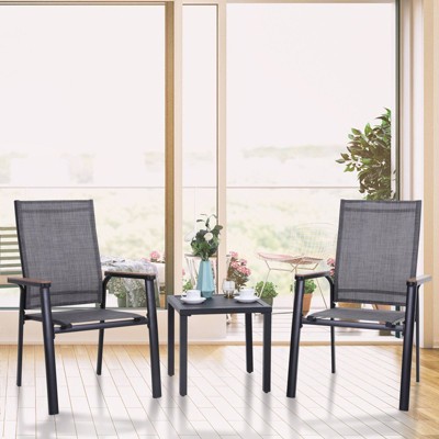 3pc Patio Dining Set with Small Square Side Table & Lightweight Sling Chairs - Captiva Designs: Outdoor Conversation Set