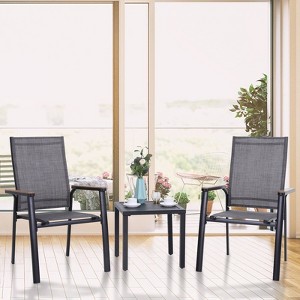 3pc Patio Dining Set with Small Square Side Table & Lightweight Sling Chairs - Captiva Designs: Outdoor Conversation Set - 1 of 4