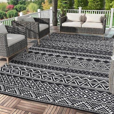 Camping Rug for Balcony Washable Easy-Clean Non-Slip Carpet Modern Boho Plastic Carpet Stain-Resistant RV Area Rug for Patio Picnic Beach