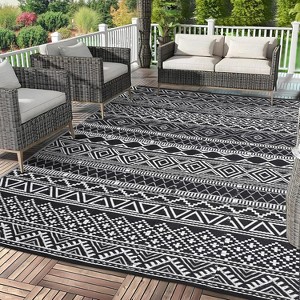 Camping Rug for Balcony Washable Easy-Clean Non-Slip Carpet Modern Boho Plastic Carpet Stain-Resistant RV Area Rug for Patio Picnic Beach - 1 of 4