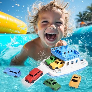 Toy Boat Bath Toys for Toddlers with 4 Mini Car Toys, Kids Water Toys Ferry Boat for Bathtub Bathroom Pool Beach Toys, Birthday Gifts - 1 of 4
