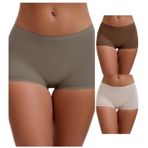 INSPIRE CHIC Women's High Waist Seamless Boyshorts Elastic Waistband Ice Silk Breathable Shorts 3 Packs - 1 of 4