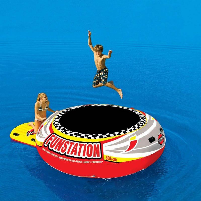 Sportsstuff 58-1015 Funstation 10' PVC Inflatable Water Trampoline Kids Jump Bouncer for Lake with Carrying Bag for Children Ages 6 and Up, 5 of 7