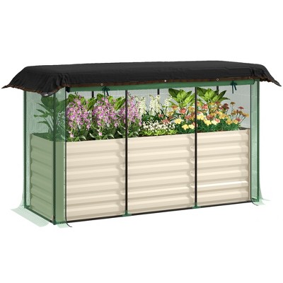 Outsunny Galvanized Raised Garden Bed, Planter Box with Crop Cage and Shade Cloth