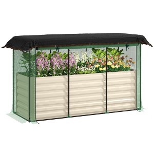 Outsunny Galvanized Raised Garden Bed, Planter Box with Crop Cage and Shade Cloth - 1 of 4