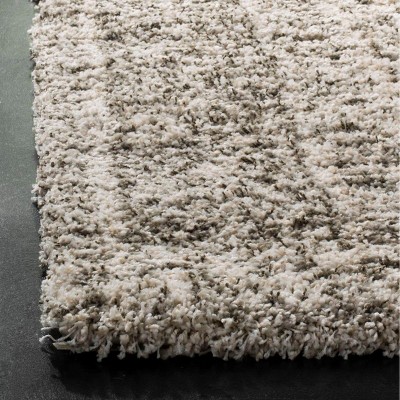 Ivory and Gray High Pile Shag Rectangle Rug