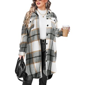 Zeagoo Womens Plus Size Flannel Plaid Shirts Long Sleeve Lounge Lapel Boyfriend Button Down Tartan Long Jacket Coats - 1 of 4