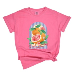 S.W.Smiley Fruits and Stripes - Women's Garment Dyed Graphic T-Shirt - 1 of 4