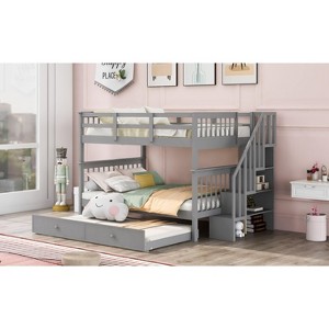 Grungis Full Over Full Loft Bed with Twin size Trundle and Storage Staircase,Modern Bunk Bed with Guardrail,Loft and Bunk Bed for Bedroom - 1 of 4