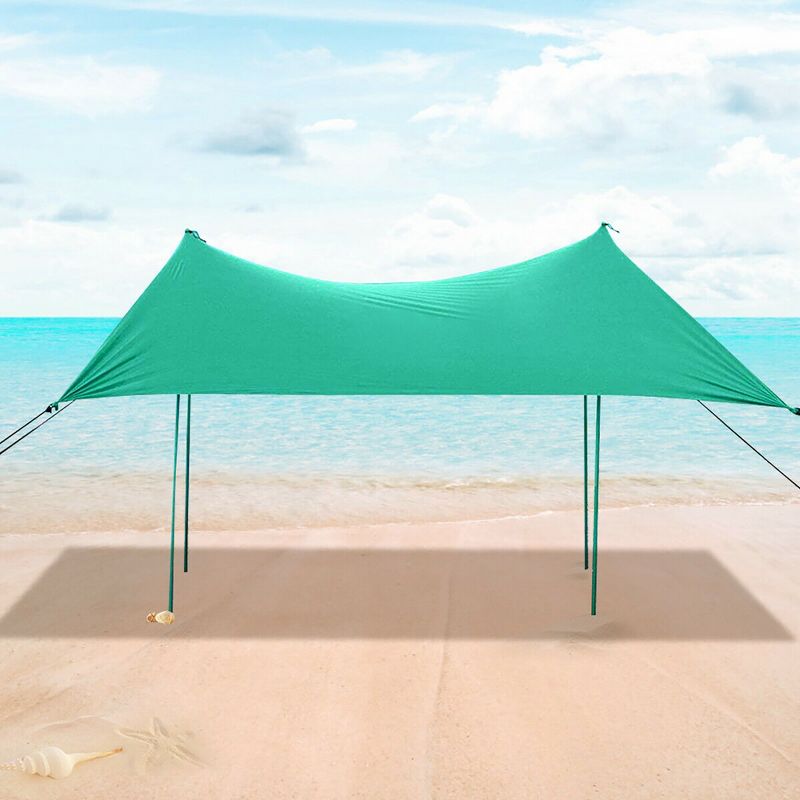 Costway Family Beach Tent Canopy w/ 4 Poles Sandbag Anchors 7'x7' UPF50+ Green, 5 of 8